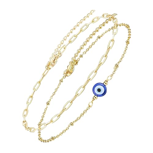 OHPHCALL 2 Stück Verstellbares Teiliges Goldfarbenes Evil Eye Armband Damen Türkisches Amulett Schmuck Doppelreihiges Schutzarmband Modisches Layering für Alltag und Besondere Anlässe von OHPHCALL