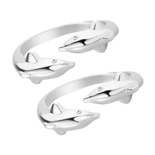 OHPHCALL 2 Stücke Verstellbarer Doppel Delfin Ring Damen Schmuck Offener Fingerring Komfortabel Glatt Poliert Vielseitig Elegant von OHPHCALL