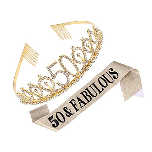 OHPHCALL 1satz Geburtstagskrone Mit Schärpe Goldene Dekoration Für Geburtstag Aufmerksamkeitsstarker Etiketten-gürtel Für Unvergessliche Feiern von OHPHCALL
