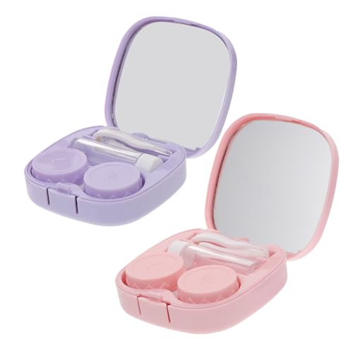 OHPHCALL Behälter 2er Set Kontaktlinsenbox Mit Spiegel Praktischer Organizer Für Leckgeschützter Etui Herzform Und Lila Ideal Für Unterwegs von OHPHCALL