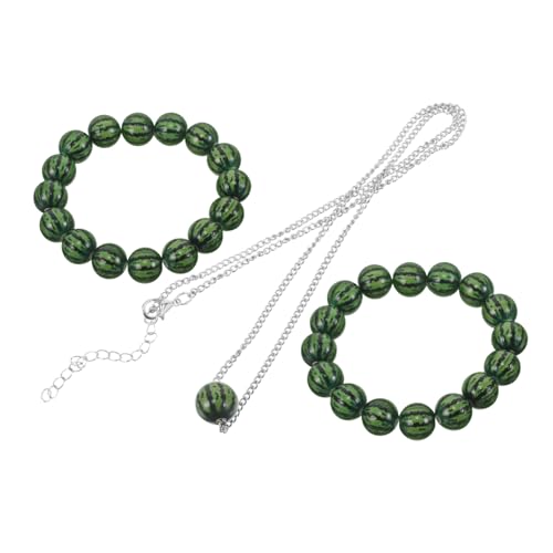 OHPHCALL 3 Stück Teiliges Watermelon Beads Schmuckset mit Armbändern und Halskette Dehnbar Langlebig Unisex Farbenfrohes Sommer Accessoire für Teens und Erwachsene bei Festivals von OHPHCALL