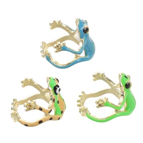 OHPHCALL 3 Stück Verstellbare Froschringe Zinklegierung Niedliche Offene Damenringe Minimalistisches Design für Alltag Party Date Leichter Robuster Modeschmuck von OHPHCALL