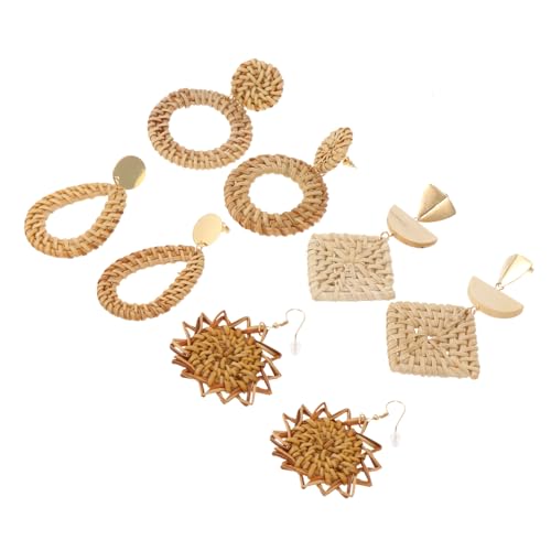 OHPHCALL 4 Paare Elegant Handgewebte Ohrringe für Frauen Vintage Rattan Ohrringe Verschiedenen Farben Leicht und für Täglichen Gebrauch und Besondere Anlässe von OHPHCALL