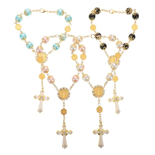 OHPHCALL 4 Stück Armband-Anhänger inspirierende Armbänder für Frauen Gebetsperlen religiöser Perlenrosenkranz Dekoratives Armband tragbare Gebetskette Gebetsarmband für Frauen Legierung von OHPHCALL