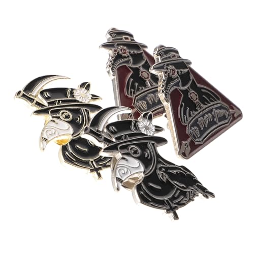 OHPHCALL 4 Stück Punk Krähen Broschen Pest Arzt Vogel Schnabel Design Cartoon Brosche Öl Emaille Pin Kostüm Zubehör für Kleidung und Taschen von OHPHCALL