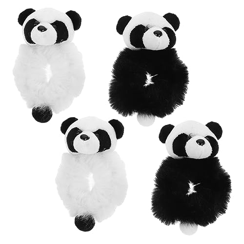 OHPHCALL 4stücke Panda Haargummi Plüschig Elastisch Für Damen Mädchen Haarknoten Pferdeschwanzhalter Haaranzug Accessoire von OHPHCALL