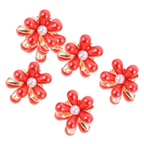 OHPHCALL 5 Stück Haarnadel Mini Haarspangen Kleine Haarklaue Stilvolle Haarklaue Alligator Haarspange Klaue Haarspangen Haarklammer Für Kinder Mini Haarspangen Klaue Künstliche Perle Rot von OHPHCALL