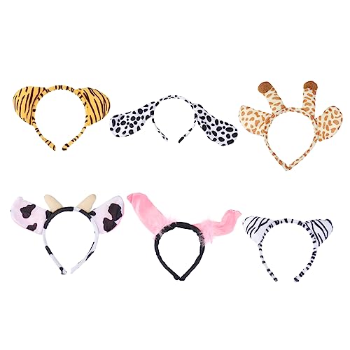 OHPHCALL 6stücke Cartoon Tier Haarreifen Lustige Und Kreative Kopfbedeckungen Für Junge Mädchen Für Festivals Kostümpartys Und Aufführungen Giraffe Zebra Tiger Kuh Schwein von OHPHCALL