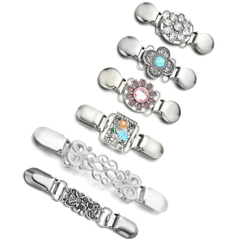 OHPHCALL 6 Stück Teiliges Vintage Strickjackenclips Damen Blütenmotiv Cardigan Clips Pullover Clips für Schals und Kleider Modisches Accessoire für Frauen und Mädchen von OHPHCALL