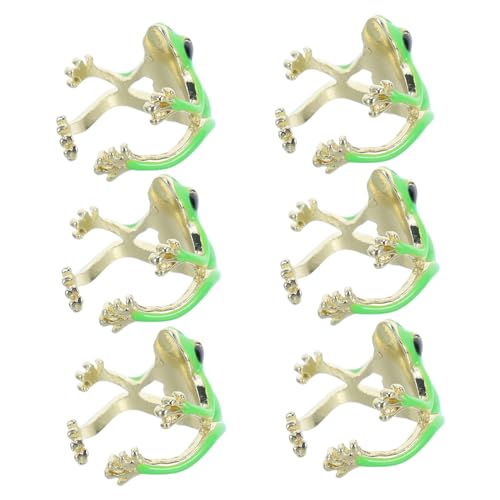 OHPHCALL 6 Stück Verstellbare Grüne Froschringe Lustiger Kreativer Tier Schmuck für Damen Offener Leichter Ring mit Verspieltem Design für Alltag und Party von OHPHCALL