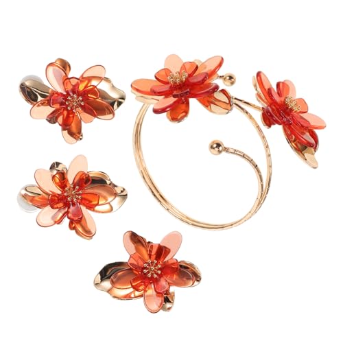 OHPHCALL Blumenschmuck Set Damen Tropföl Blumen Ohrringe Armband Offene Ringe Vielseitig für Hochzeit Braut Alltag Mutter Freundin von OHPHCALL