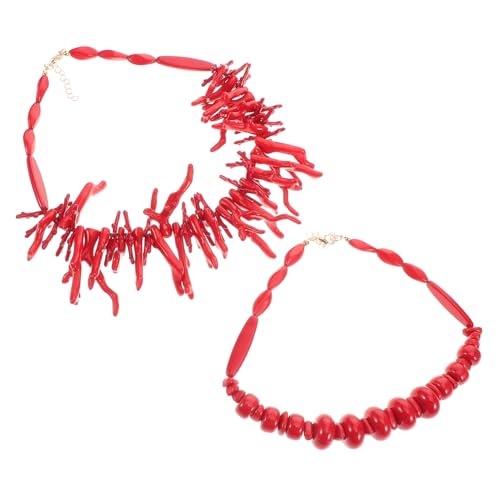 OHPHCALL Boho Choker Halskette für Damen Leichte Kunststoffkette Sommer Strand Schmuck Korallenrot Auffälliges Design Bohemia Accessoire von OHPHCALL
