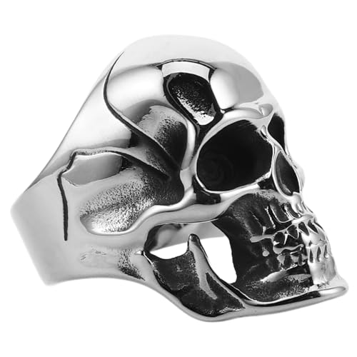 OHPHCALL Edelstahl Skull Ring Vintage Punk Schmuck Herrenring Totenkopf Design Retro Stil Alltag Halloween Party Accessoire von OHPHCALL
