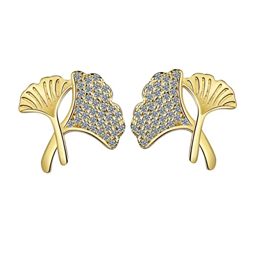 OHPHCALL Ginkgo Ohrringe Ohrstecker mit Zirkonia Hypoallergen für Partys Hochzeiten und Täglichen Gebrauch von OHPHCALL