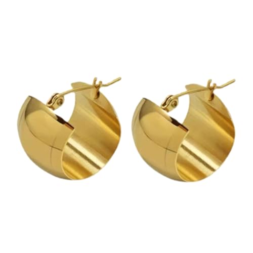 OHPHCALL Goldfarbene Creolen Ohrringe Damen Runde Edelstahl Ohrstecker Leicht und Komfortabel Modisches Statement Schmuck für Alltag und Besondere Anlässe von OHPHCALL