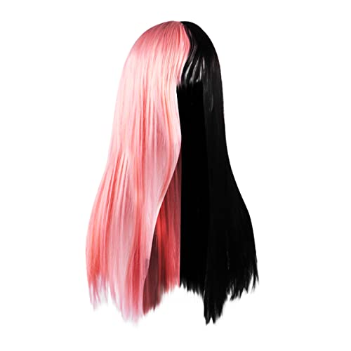 OHPHCALL Gradient Perücke Für Frauen Halbschwarz Halbschwarz Lange Gerade Kunsthaar Perücke Für Make up Und Alltag Hitzebeständiges Synthesematerial Haaraccessoires von OHPHCALL