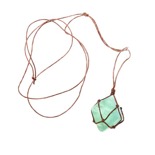 OHPHCALL Grüner Fluorit Rohstein Anhänger Halskette Natürlicher Edelstein Schmuck Facettierter Steinanhänger für Damen und Herren Eleganter Edelstein schmuck Geschenkidee für Freunde und von OHPHCALL