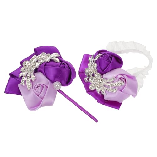 OHPHCALL Hochzeit Handgelenk Corsage mit Strass und Satinrosen Romantisches Armband Ansteckbrosche für Brautjungfern Trauzeugen Leichtes Vielseitiges Hochzeitsaccessoire in Flieder und von OHPHCALL