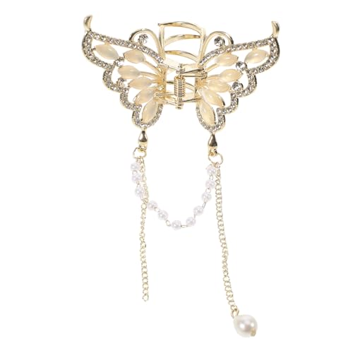 OHPHCALL Elegante Schmetterlings-haarspange Aus Metall Mit Halstuch Und Funkelnden Perlen Für Frauen Um Stilvolle Frisuren Zu Kreieren Und Look Zu Verfeinern von OHPHCALL