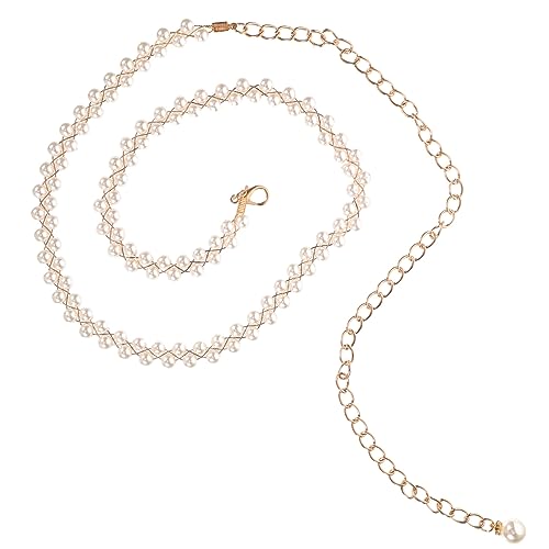 OHPHCALL Perlen Taillenkette Damen Doppelte Reihen Weiße Perlen Gürtel Eleganter Perlengürtel für Kleider Braut und Abendkleid Dekorative Taillenkette für Frauen Verstellbar Modisches von OHPHCALL