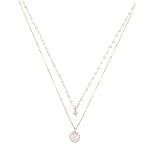 OHPHCALL Perlenkette Damen mit Herzanhänger Leichte Legierung und Imitationsperlen Modische Choker Halskette für Alltag und Party Stilvolles Schmuckgeschenk für Frauen und Mädchen von OHPHCALL