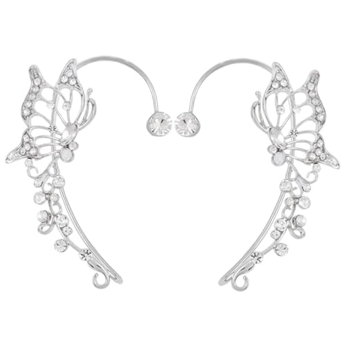 OHPHCALL Silberne Ohrclips mit Schmetterlings motiv Strassbesetzt Leicht und Bequem nicht Durchstochen Modische Ohrklemme für Damen für Geburtstage Partys Hochzeiten und Alltag von OHPHCALL