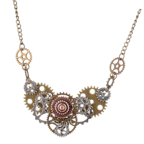 OHPHCALL Steampunk Halskette mit Zahnrädern Retro Gothic Anhänger Vintage Kette für Damen Halloween Weihnachts Geschenk von OHPHCALL