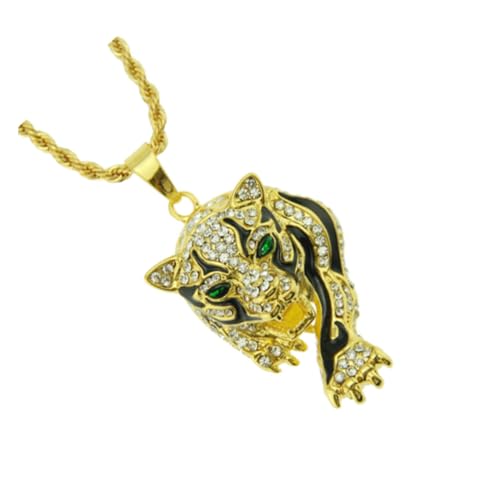 OHPHCALL Tigerkopf Anhänger Halskette für Damen mit Grün Funkelnden Augen Goldfarbene Frauenkette Kreativer Schmuck für Besondere Anlässe und Stilbewusste Mädchen von OHPHCALL
