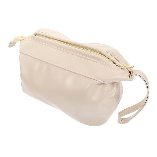 OHPHCALL Großer Kosmetikbeutel Aus Leder Tragbare Make-up-Tasche Mit Reißverschluss Für Reisen Für Damen Für Zuhause Schule Und Unterwegs Sanftem Milchweiß von OHPHCALL