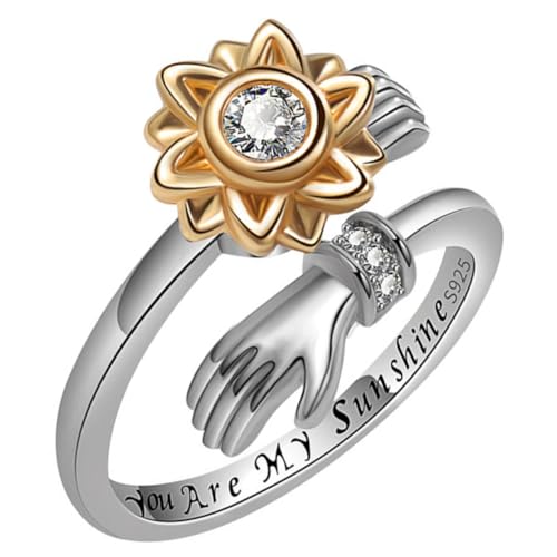 OHPHCALL Verstellbarer Sonnenblumen ring Damen Silber Offener Umfassungs ring Hautfreundlich Komfortabler Schmuck Geschenk von OHPHCALL