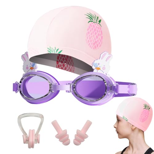 OHREN 1 Stück Kinder Schwimmbrille Badekappe Set Verstellbar mit UV Schutz Cartoon Schwimmbrille Elastisch Schwimmkappe Badekappe mit Antibeschlag Wasserbrille (für 3-15 Jahre Alt) von OHREN
