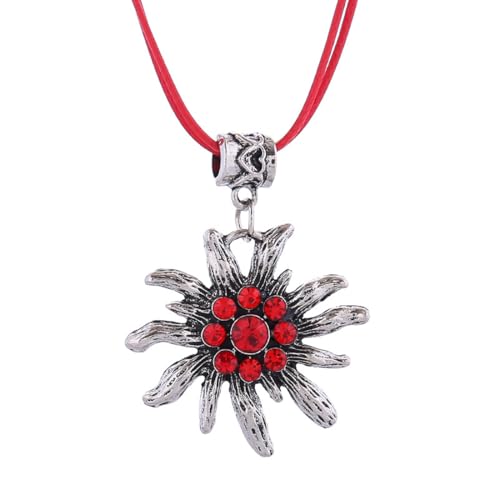 OHREN 1 Stück Rot Trachtenkette Wiesnherz Trachtenschmuck Damen Set Oktoberfest Edelweiss Dirndl Schmuck Bierfest Trachten Outfit Accessoires Oder Lederhose Damen Tracht von OHREN