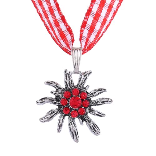 OHREN 1 pcs Rot Strasskette Edelweiß Schmuck Halsband Bierfest Volksfest Karneval Mottoparty von OHREN