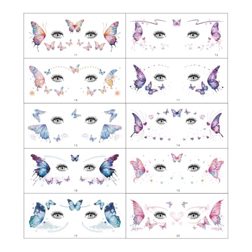 OHREN 10 Temporäre Tattoos Schmetterling Glitzer Tattoo Gesicht Körper Aufkleber Wassertransfer Engelsflügel Wasserdicht Sticker für Musikfestival Ball Party Cosplay von OHREN