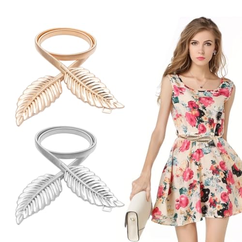OHREN 2er-Set Taillengürtel Damen Elegant, Elastische Gürtel für die Taille, Accessoires für Abendkleider und Zeremonien (Gold, Silber) von OHREN