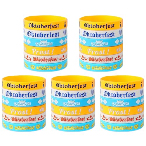 OHREN 30 Stück Silikon Gummi Armbänder Oktoberfest Partygeschenke Deko Accessoires (6 Designs) von OHREN