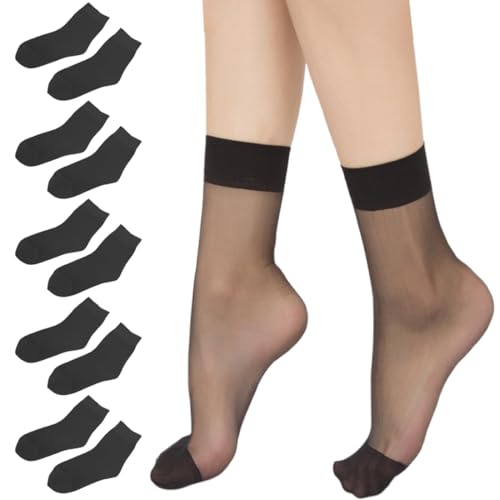 OHREN 5er Pack Seidenfein Nylon Feinsöckchen Strümpfe Damen Nylon Socken Dünne Feinstrümpfe Damen Kurz Seidenstrümpfe(Schwarz) von OHREN