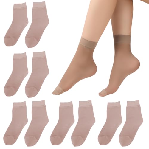 OHREN 5er Pack Seidenfein Nylon Feinsöckchen Strümpfe Damen Nylon Socken Dünne Feinstrümpfe Damen Kurz Seidenstrümpfe(Weizenfarbe) von OHREN