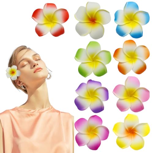 OHREN 9 Stück Blumen-Haarspangen, hawaiianische Blumen-Haarspangen, Plumeria-Haarspangen, böhmische tropische Blumen-Haarspangen, Damen-Urlaub, Strandparty, künstliche Blumen-Clips von OHREN