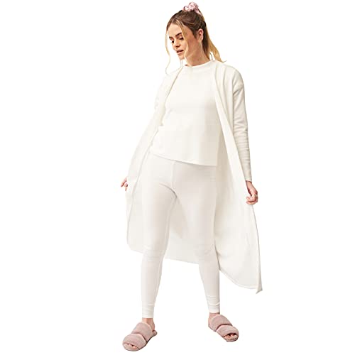 OHS Damen Brushed Rib Long Sleeve Womens Cardigan Boyfriend Open, Cream-Medium Maxi-Strickjacke, gebürstet, gerippt, Lange Ärmel, warm, offen, Loungewear, cremefarben – Größe M, S-M von OHS