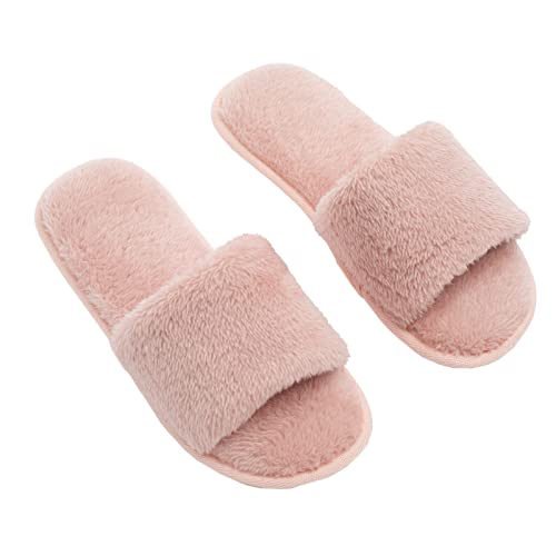 OHS Kunstfell für Damen und Herren, Fleece, flauschig, offene Zehenpartie, warm, superweich, Plüsch-Hausschuhe, Blush Pink, 36/37 EU von OHS