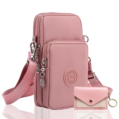 Handytasche Zum Umhängen Für Mädchen Und Damen - 2 Stück Mit Kopfhörer Eingang, Kleine Umhängetasche, Brieftasche, Passport Tasche Mit Rosa PU Kartenhalter von OHSN