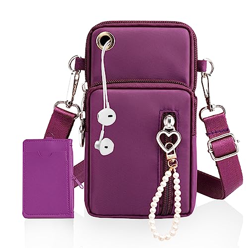 OHSN Handytasche Zum Umhängen Damen 3 Pcs Tasche Für Handy Tasche Damen Handytasche Zum Umhängen Mädchen Mit Kopfhörer Eingang Handtasche Zum Umhängen Mit Schlüsselanhänger Perlenkette Kartenetui von OHSN