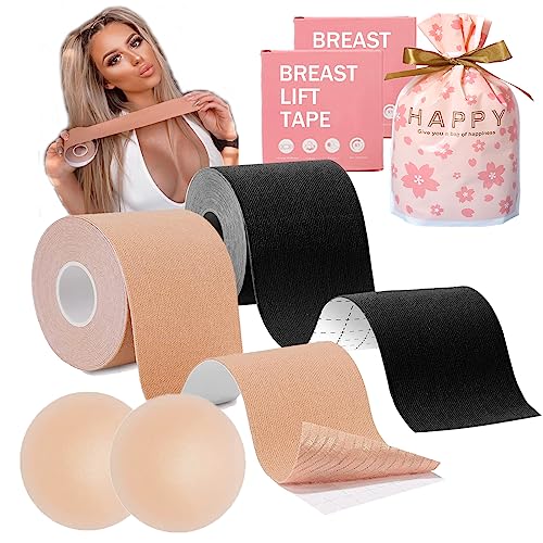 OHWHOA Brust Tape Klebe BH Push Up, 10m Body Tape Set für Große Brust Rückenfrei BH Nippelpads Wiederverwendbar für Braut Hochzeitskleid, Ballkleid Rückenfrei, Fashion Abendkleider von OHWHOA