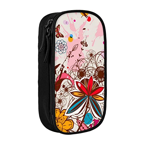 OHWODA Bunte Blume Schmetterling gedruckt Große Kapazität Bleistift Fall,langlebig Bleistift Tasche,tragbare Schreibwarentasche,Schreibtisch-Organizer von OHWODA