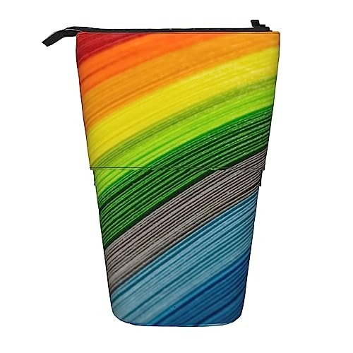 OHWODA Bunte Blume Schmetterling gedruckt einziehbare Bleistifttasche, vertikale Bleistifttasche, tragbare Schreibwaren-Tasche, Schreibtisch-Organizer, Regenbogenfarbene Streifen, Einheitsgröße, von OHWODA