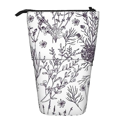 OHWODA Floral Efeu Blüten Baum gedruckt einziehbare Bleistifttasche, vertikale Federmäppchen, tragbare Schreibwaren-Tasche, Schreibtisch-Organizer, Blühende Kräuter und Kräuterpflanzen, Einheitsgröße, von OHWODA