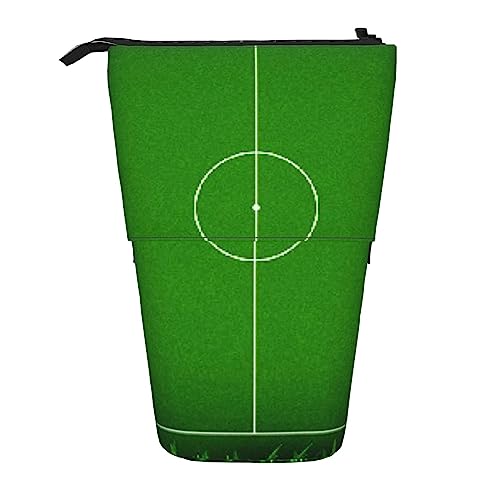 OHWODA Floral Efeu Blüten Baum gedruckt einziehbare Bleistifttasche, vertikale Federmäppchen, tragbare Schreibwaren-Tasche, Schreibtisch-Organizer, Grünes Grasfeld Fußball Spielplatz der Ball, von OHWODA