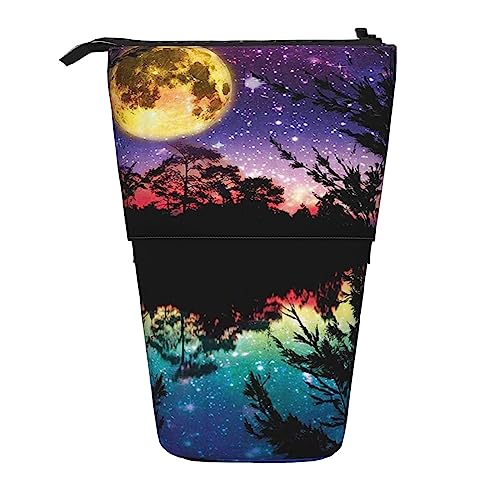 OHWODA Floral Efeu Blüten Baum gedruckt einziehbare Bleistifttasche, vertikale Federmäppchen, tragbare Schreibwaren-Tasche, Schreibtisch-Organizer, Nachthimmel mit Bäumen, Einheitsgröße, Münzbeutel von OHWODA