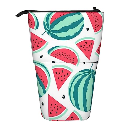 OHWODA Gold Dollar Zeichen gedruckt einziehbare Bleistifttasche, vertikales Federmäppchen, tragbare Schreibwarentasche, Schreibtisch-Organizer, Früchte Wassermelone, Einheitsgröße, Münzbeutel von OHWODA